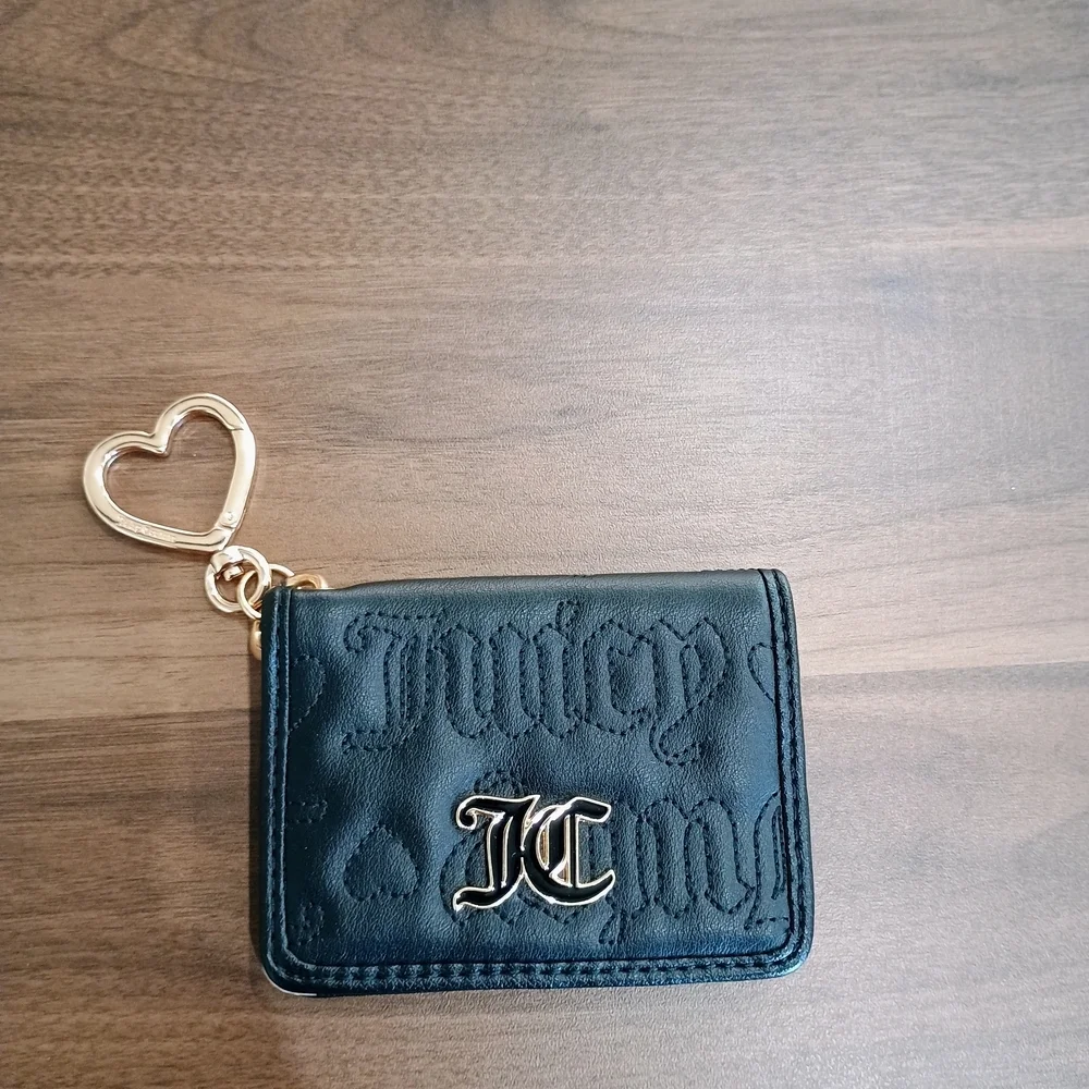 Juicy Couture Black Leather Card Case with Gold Logo